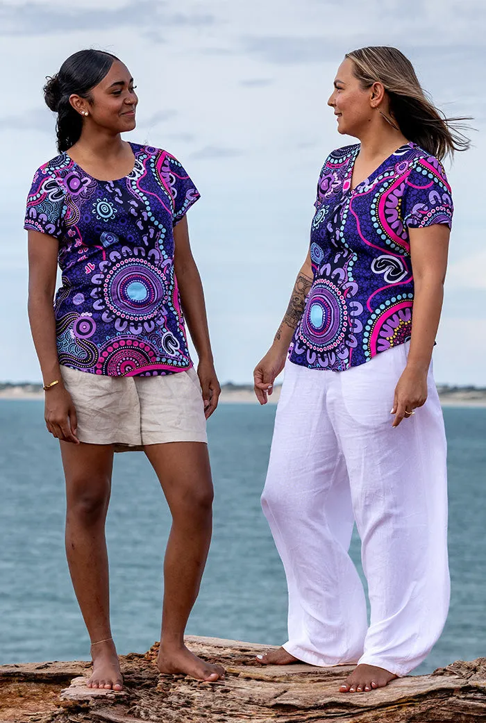 Muru To Our Biriwal (Pathway To Our Future) NAIDOC 2025 V Neck Women's Short Sleeve Blouse