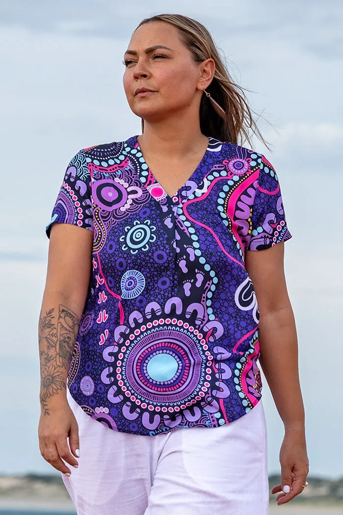 Muru To Our Biriwal (Pathway To Our Future) NAIDOC 2025 V Neck Women's Short Sleeve Blouse