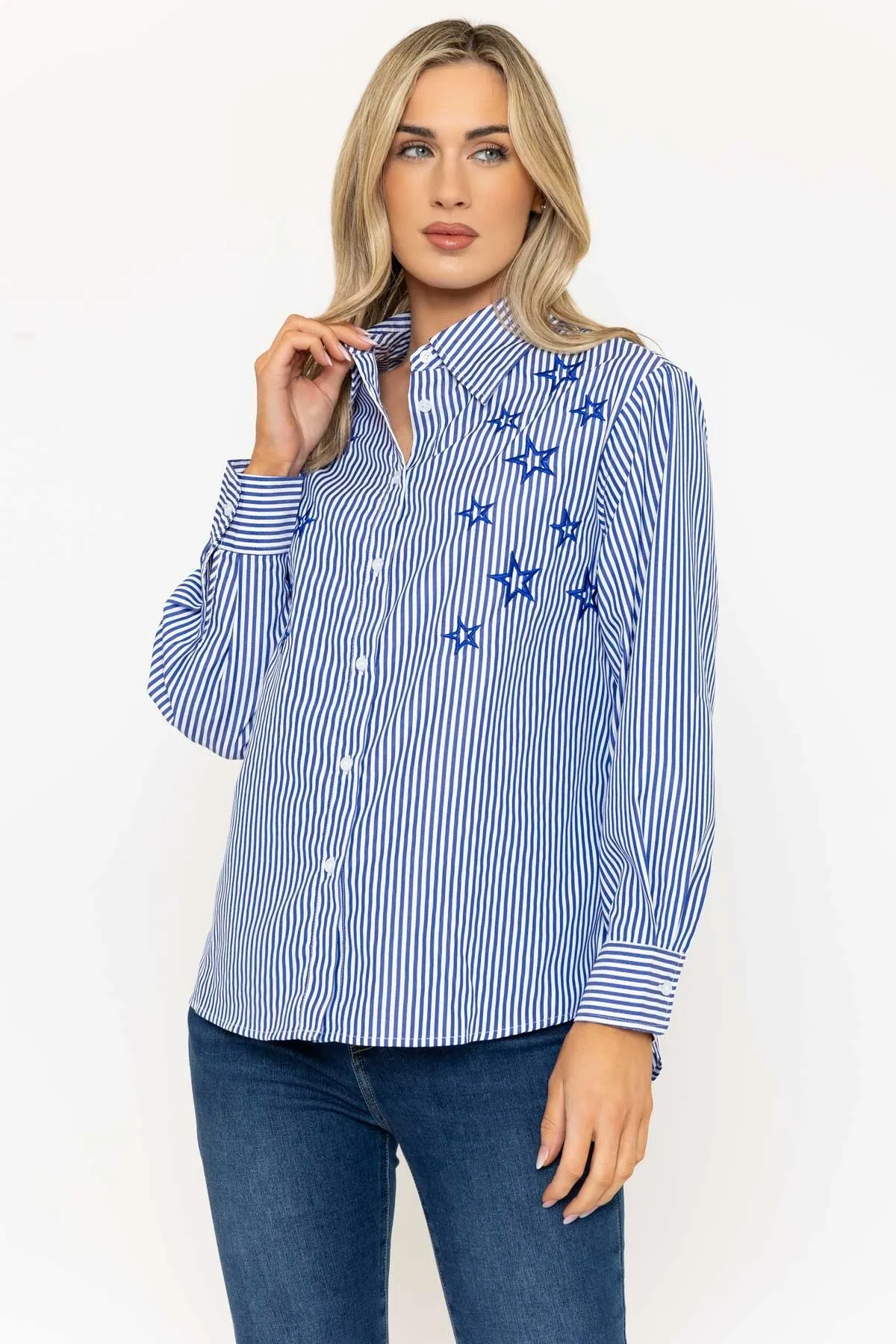 Navy Striped Shirt with Stars Embroidery