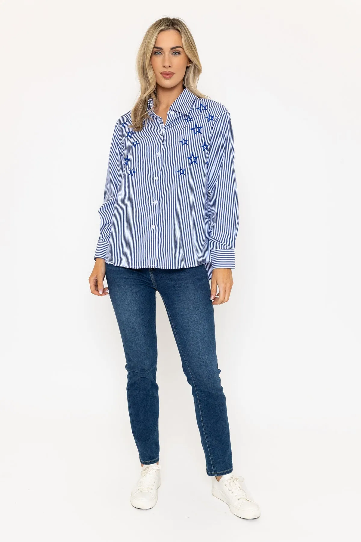 Navy Striped Shirt with Stars Embroidery