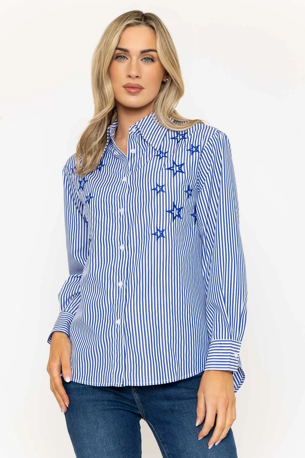 Navy Striped Shirt with Stars Embroidery