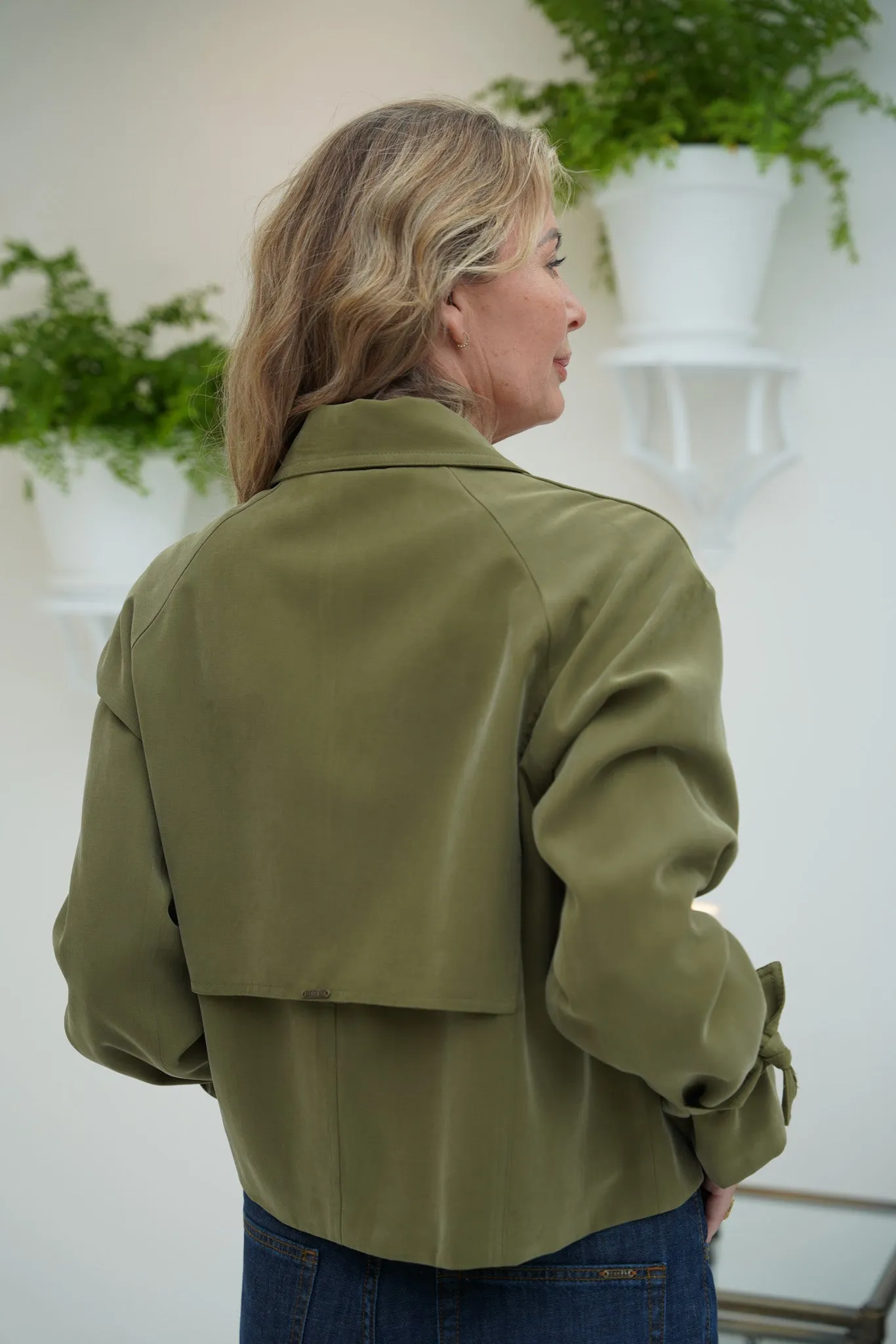 Olive Cropped Trench Coat