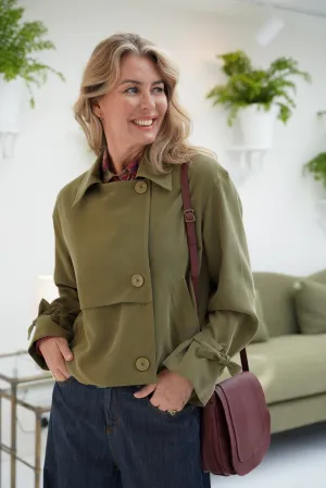 Olive Cropped Trench Coat