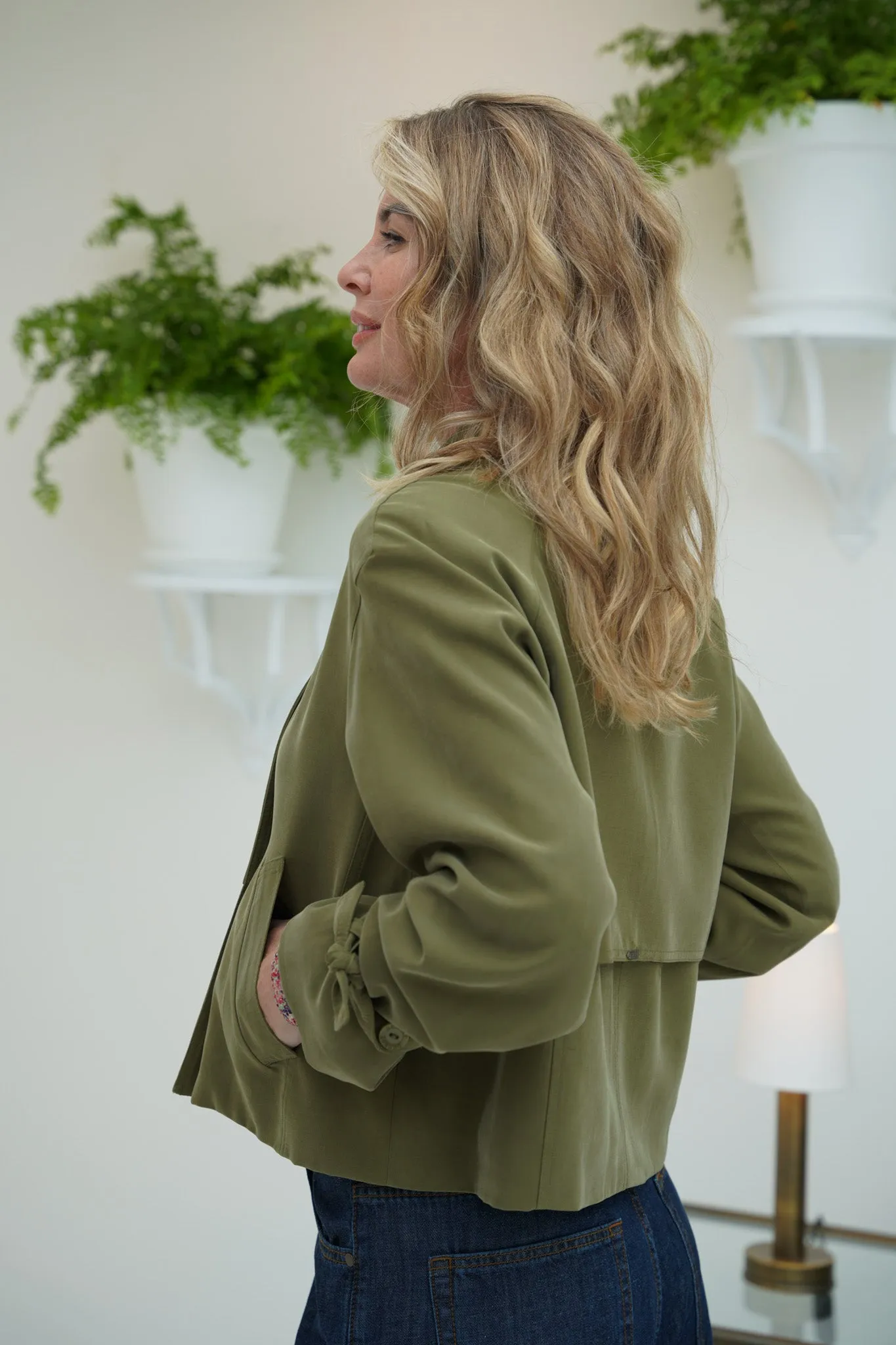 Olive Cropped Trench Coat