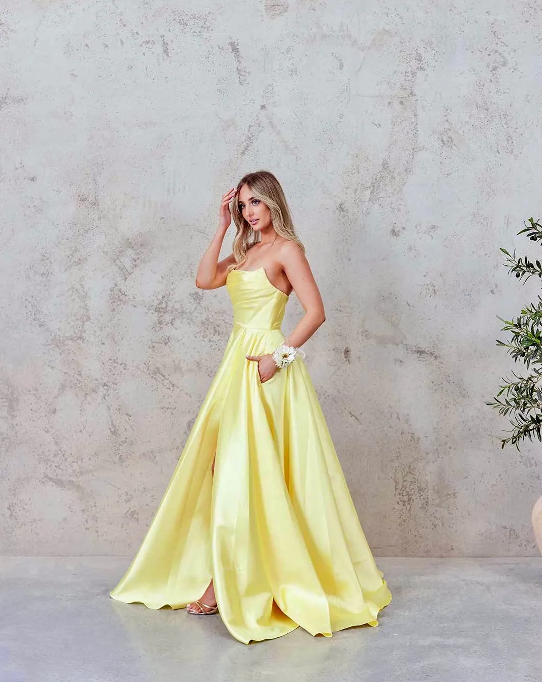 Paola Strapless Gown - Lemon