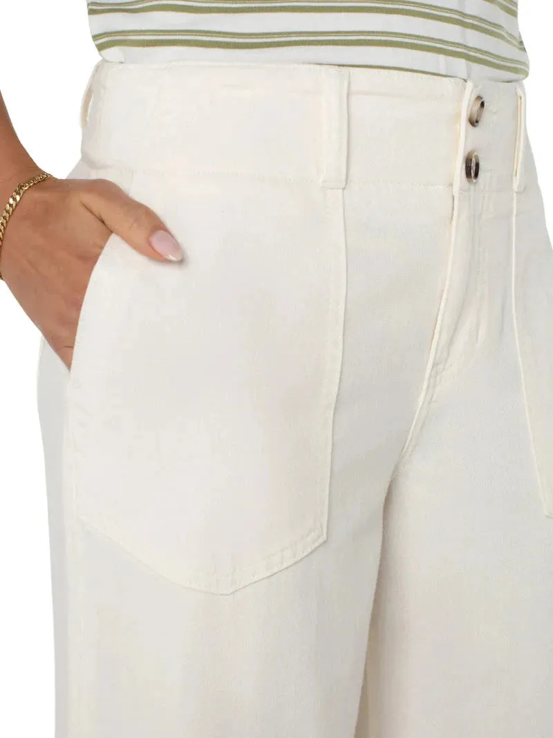 PATCH FRONT POCKET WIDE LEG WHITE PANTS