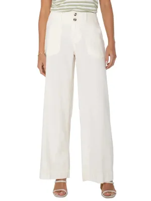PATCH FRONT POCKET WIDE LEG WHITE PANTS