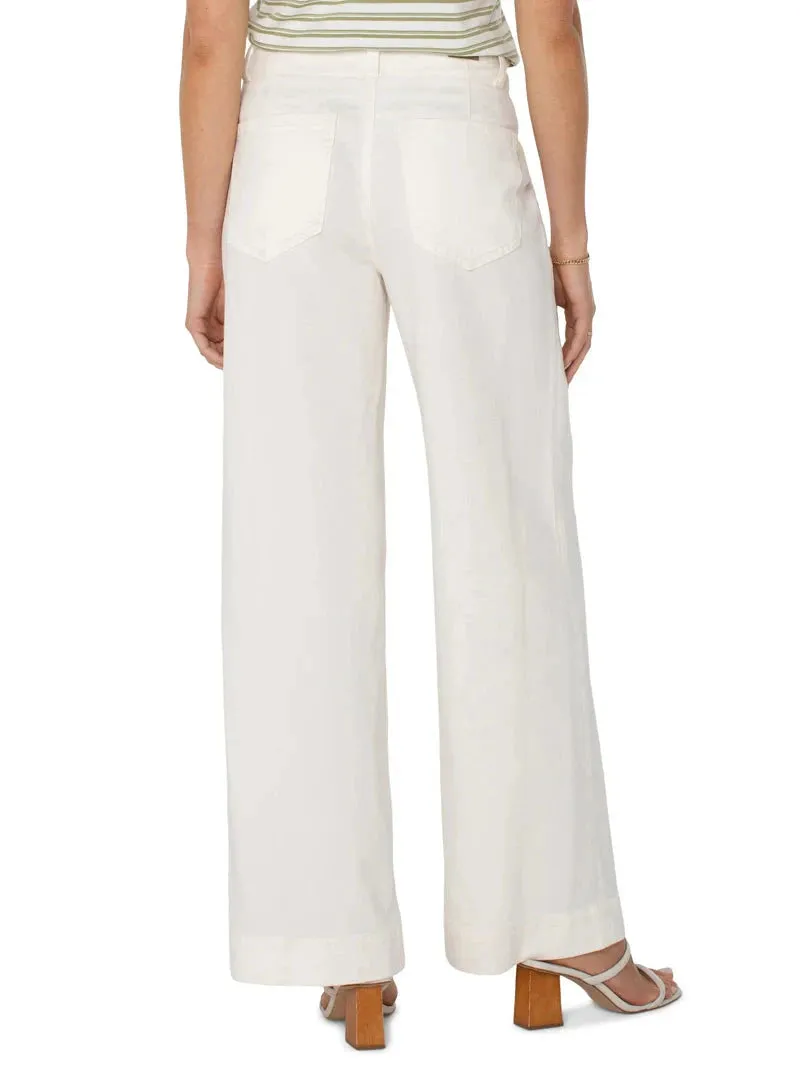 PATCH FRONT POCKET WIDE LEG WHITE PANTS