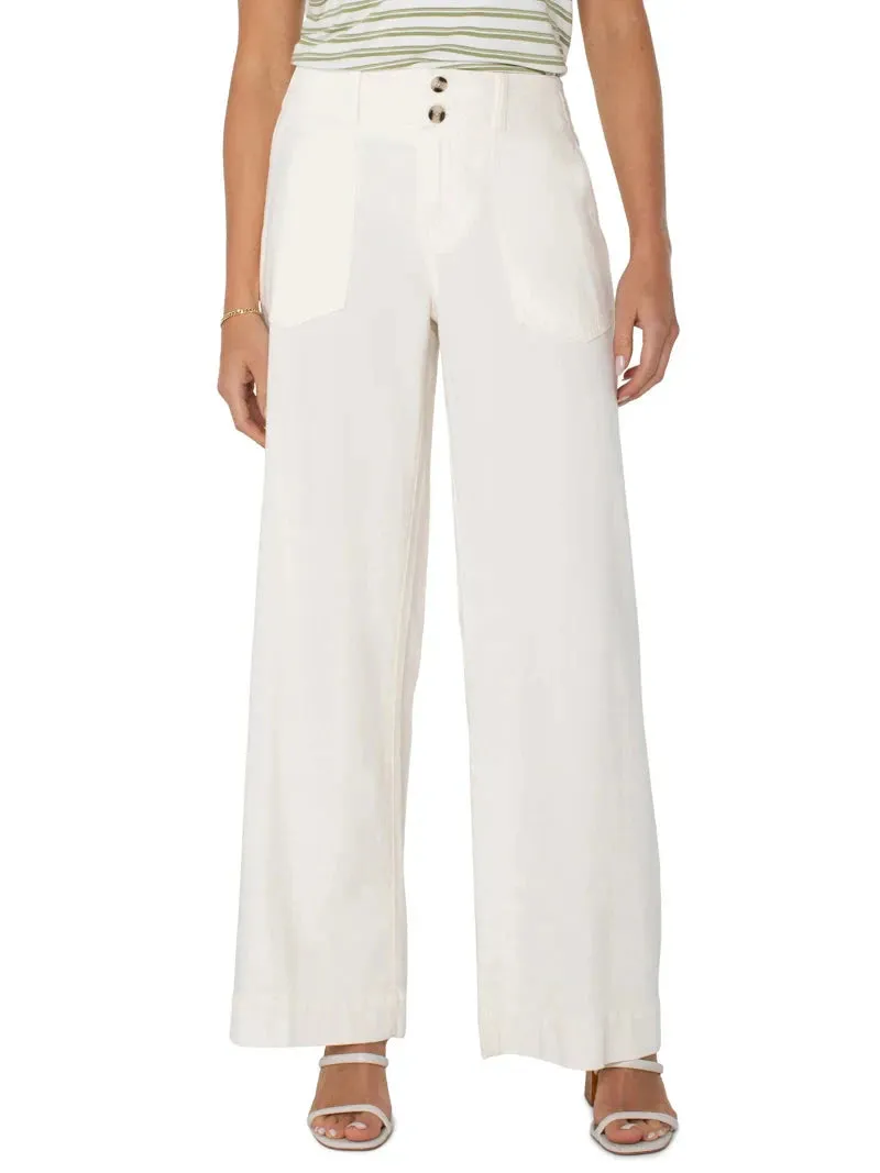 PATCH FRONT POCKET WIDE LEG WHITE PANTS