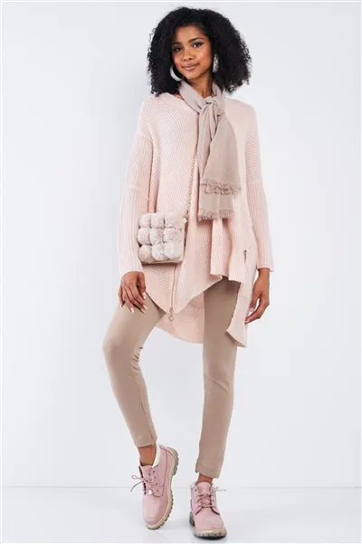 Pink V-Neck, Asymmetrical Sweater