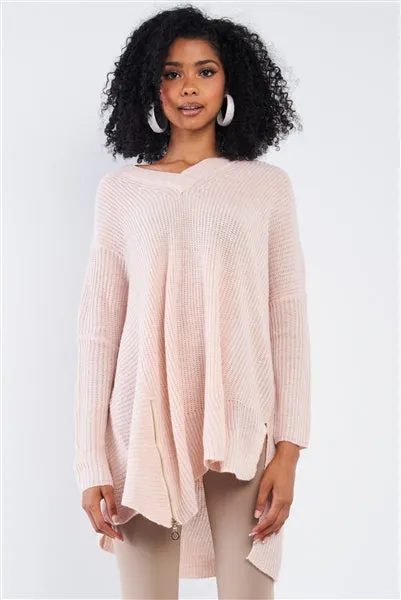 Pink V-Neck, Asymmetrical Sweater