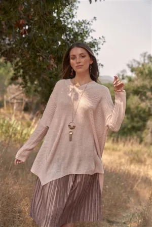 Pink V-Neck, Asymmetrical Sweater