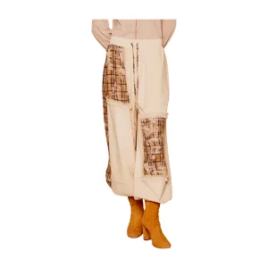 Plaid Contrast French Terry Joggers - Cream