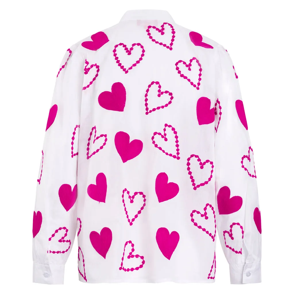 Pre Order Embroidered Pink Heart Button Through Blouse