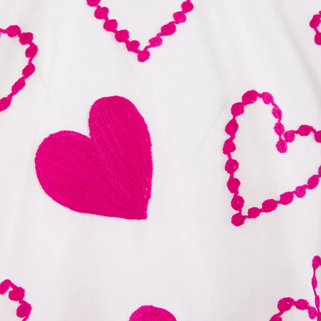 Pre Order Embroidered Pink Heart Button Through Blouse