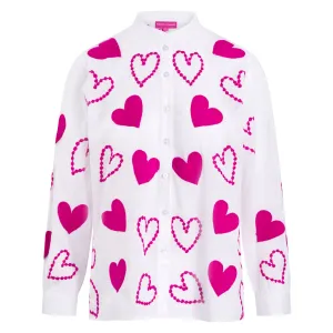 Pre Order Embroidered Pink Heart Button Through Blouse