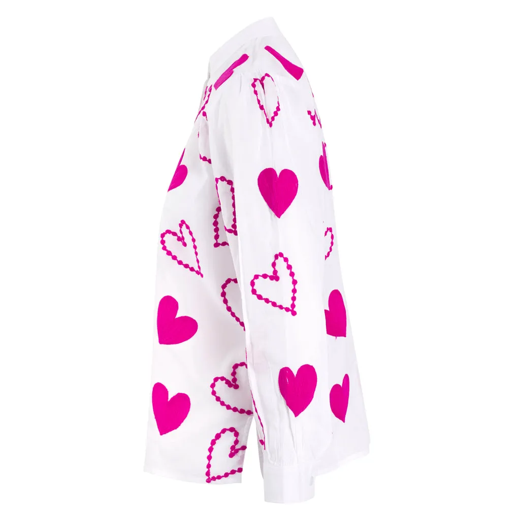 Pre Order Embroidered Pink Heart Button Through Blouse