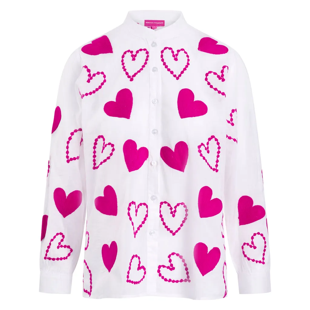 Pre Order Embroidered Pink Heart Button Through Blouse