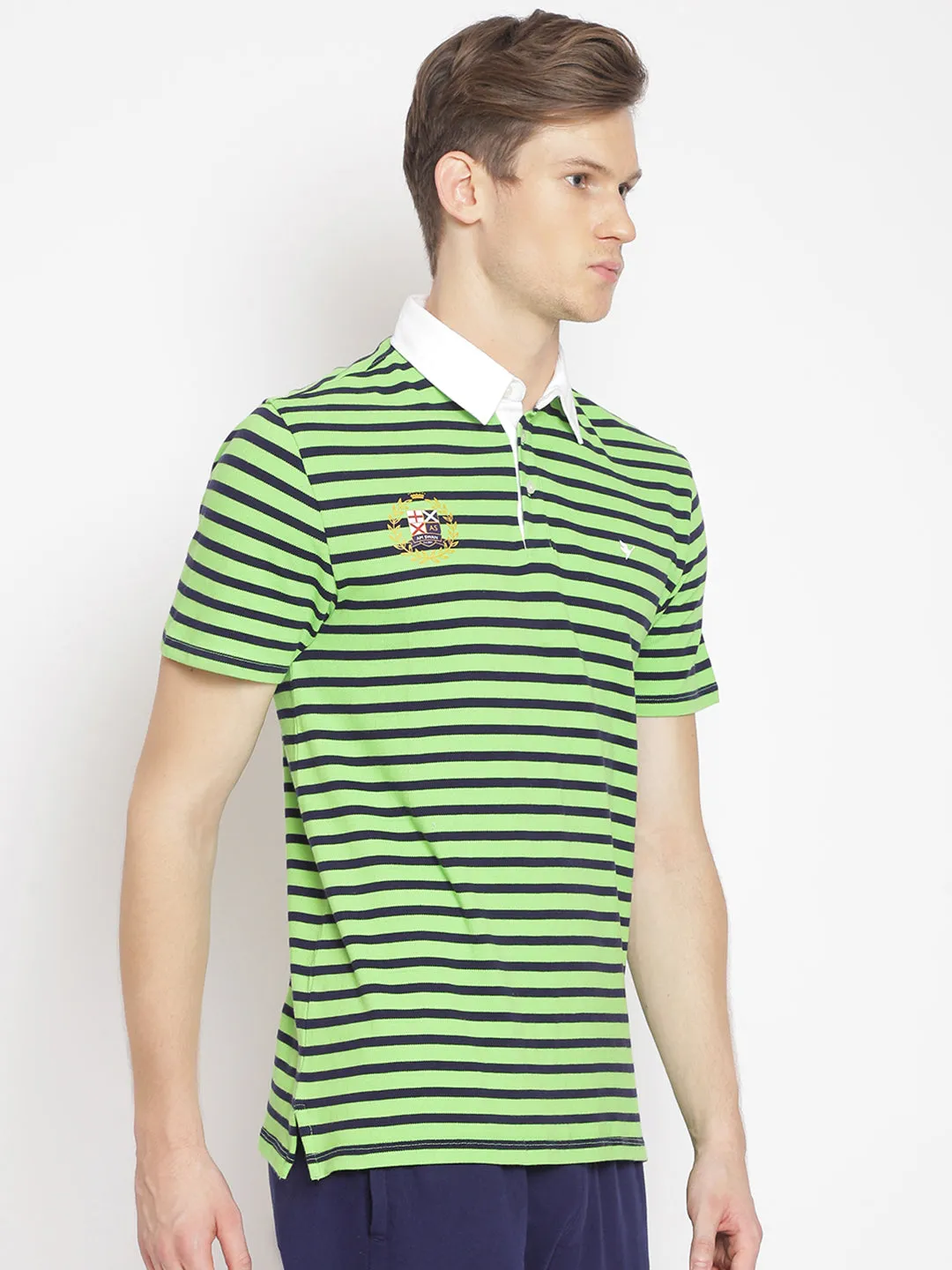 Premium Green Cotton Striped Half Sleeve Polo
