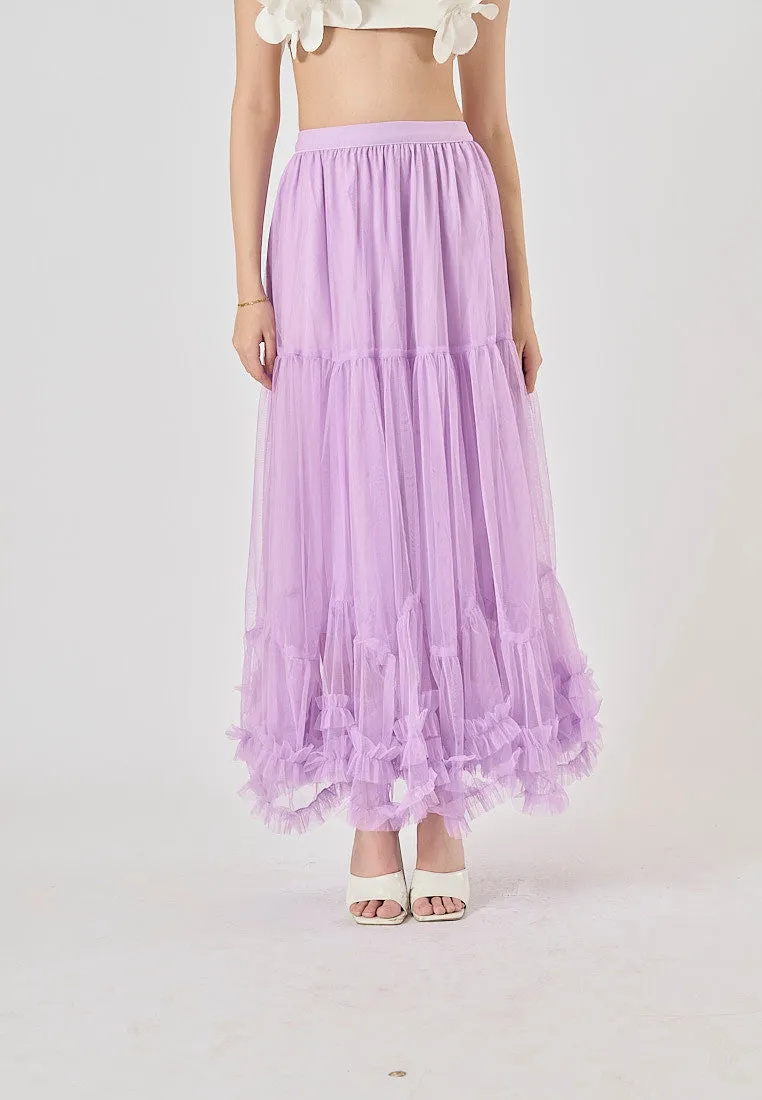 Ravenna Lilac Mesh High Waist Raffles Maxi Skirt