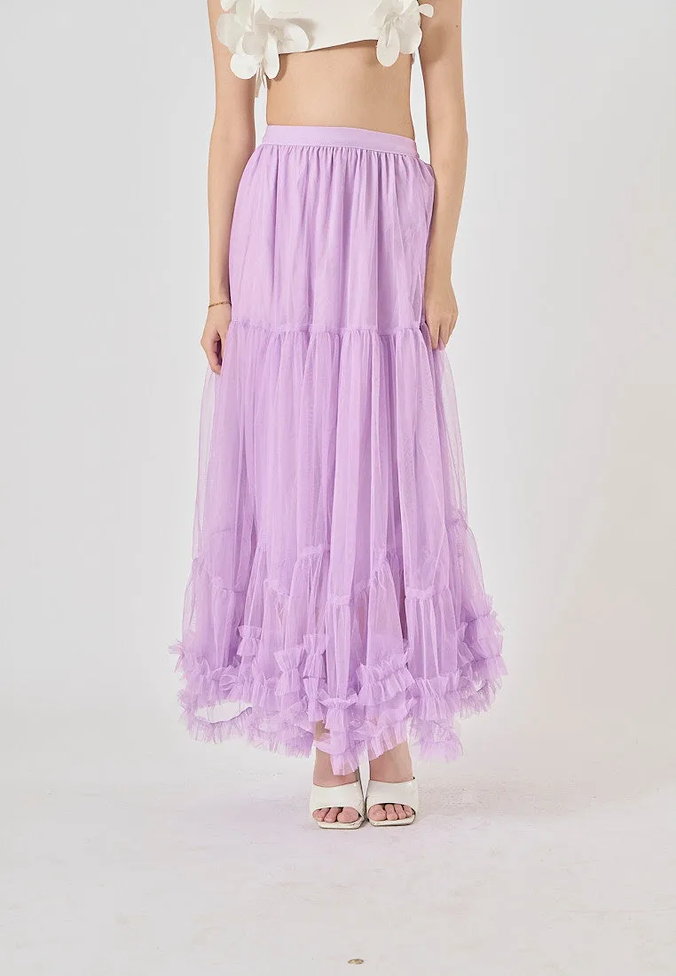 Ravenna Lilac Mesh High Waist Raffles Maxi Skirt