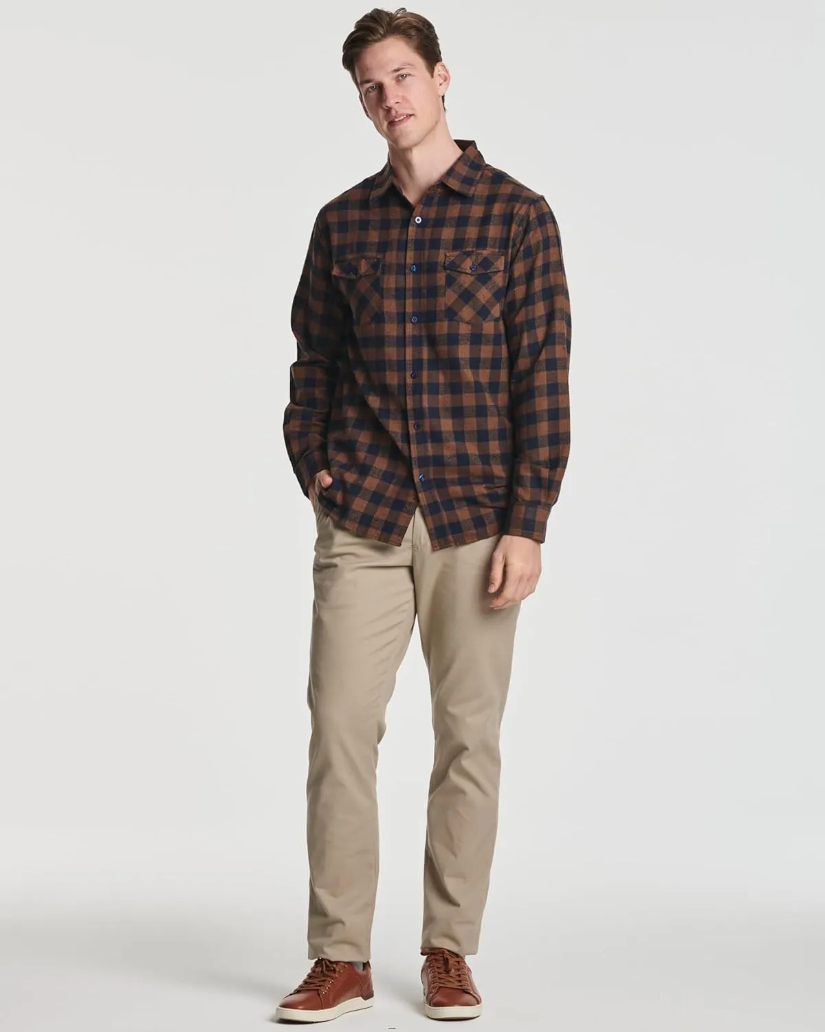 Real Essentials 3 Pack: Men's Long-Sleeve Flannel Button Down Plaid Casual Shirt (Available in Big & Tall)