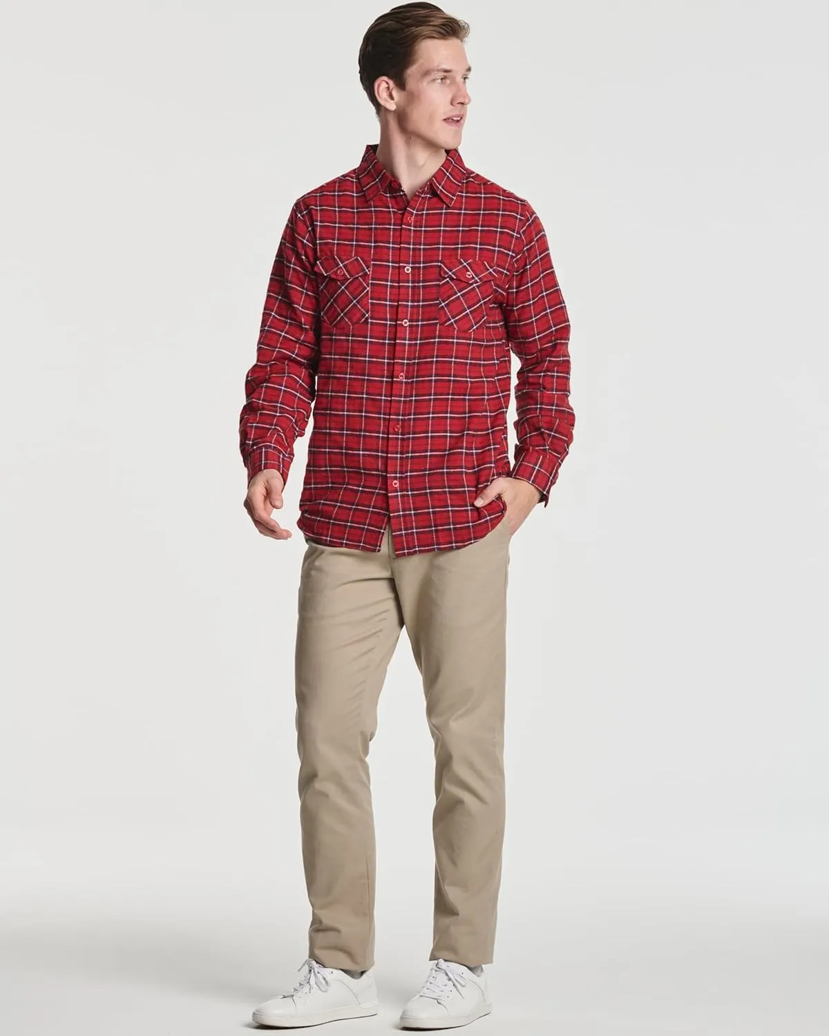 Real Essentials 3 Pack: Men's Long-Sleeve Flannel Button Down Plaid Casual Shirt (Available in Big & Tall)