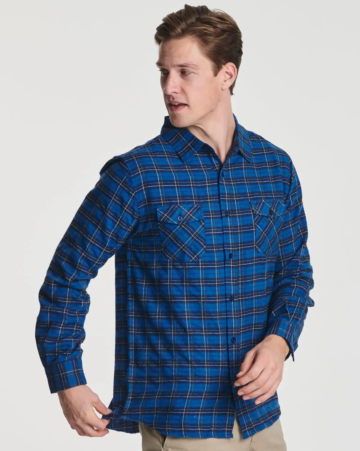 Real Essentials 3 Pack: Men's Long-Sleeve Flannel Button Down Plaid Casual Shirt (Available in Big & Tall)