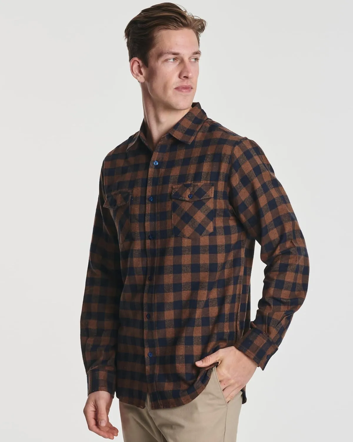 Real Essentials 3 Pack: Men's Long-Sleeve Flannel Button Down Plaid Casual Shirt (Available in Big & Tall)