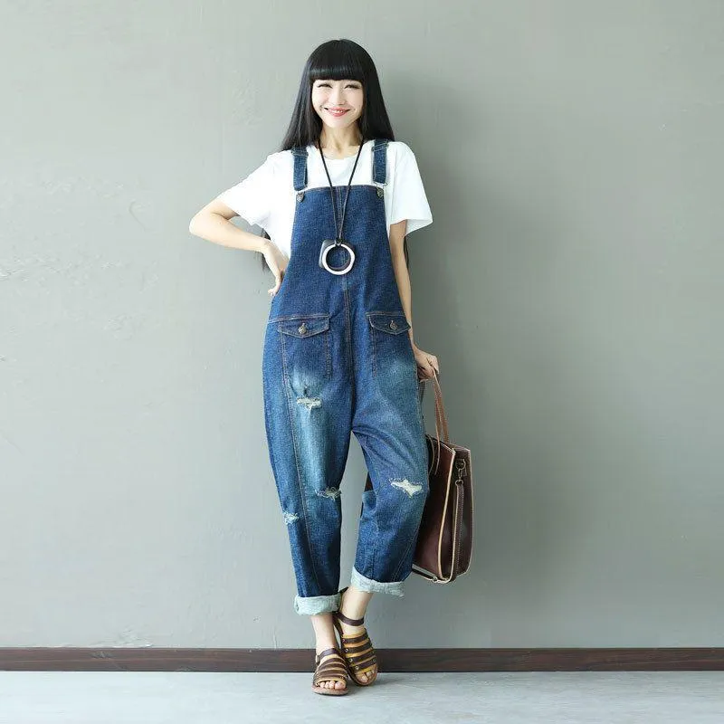 Ripped Baggy Denim Overall