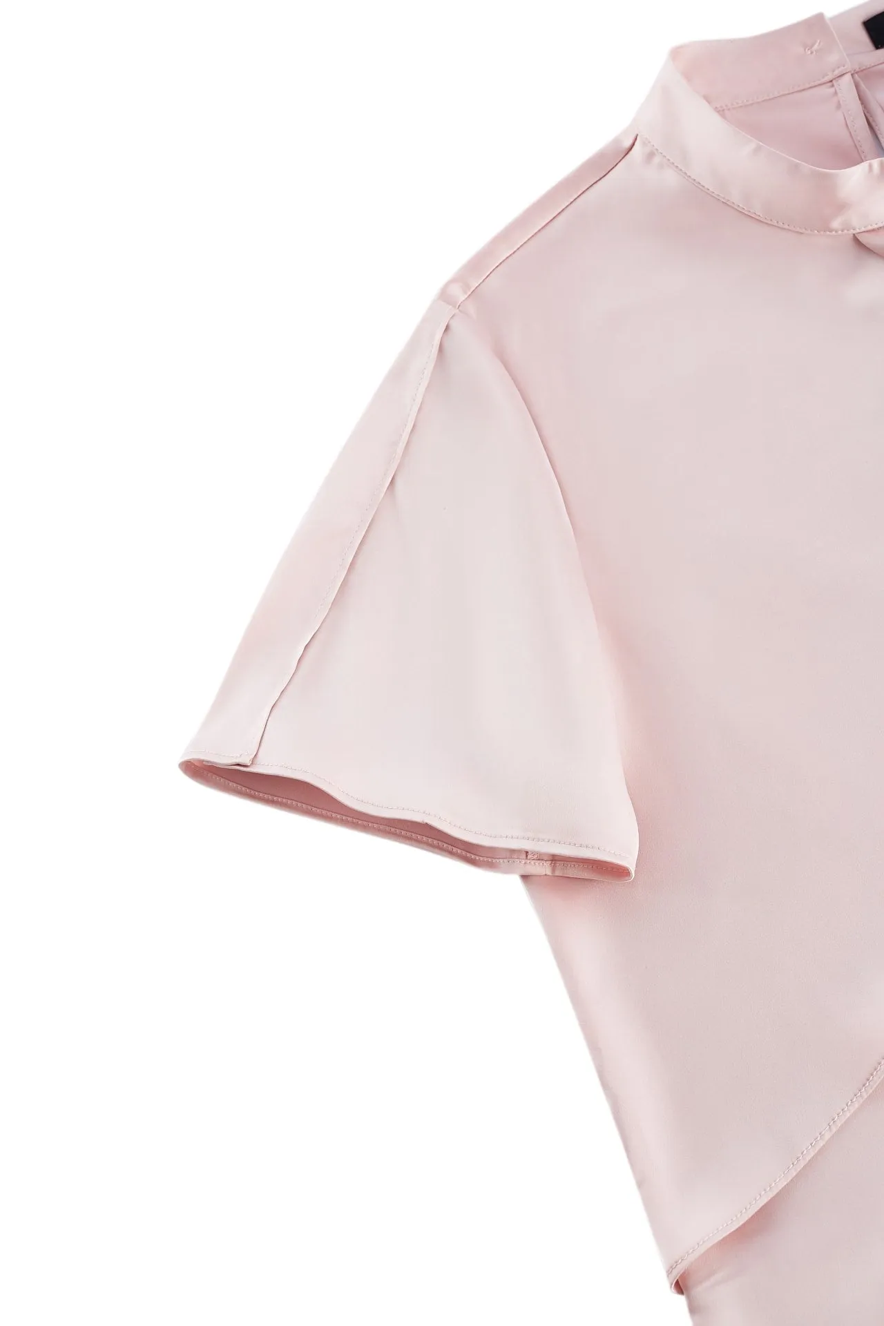 Satin Stand Collar Blouse With Brooch
