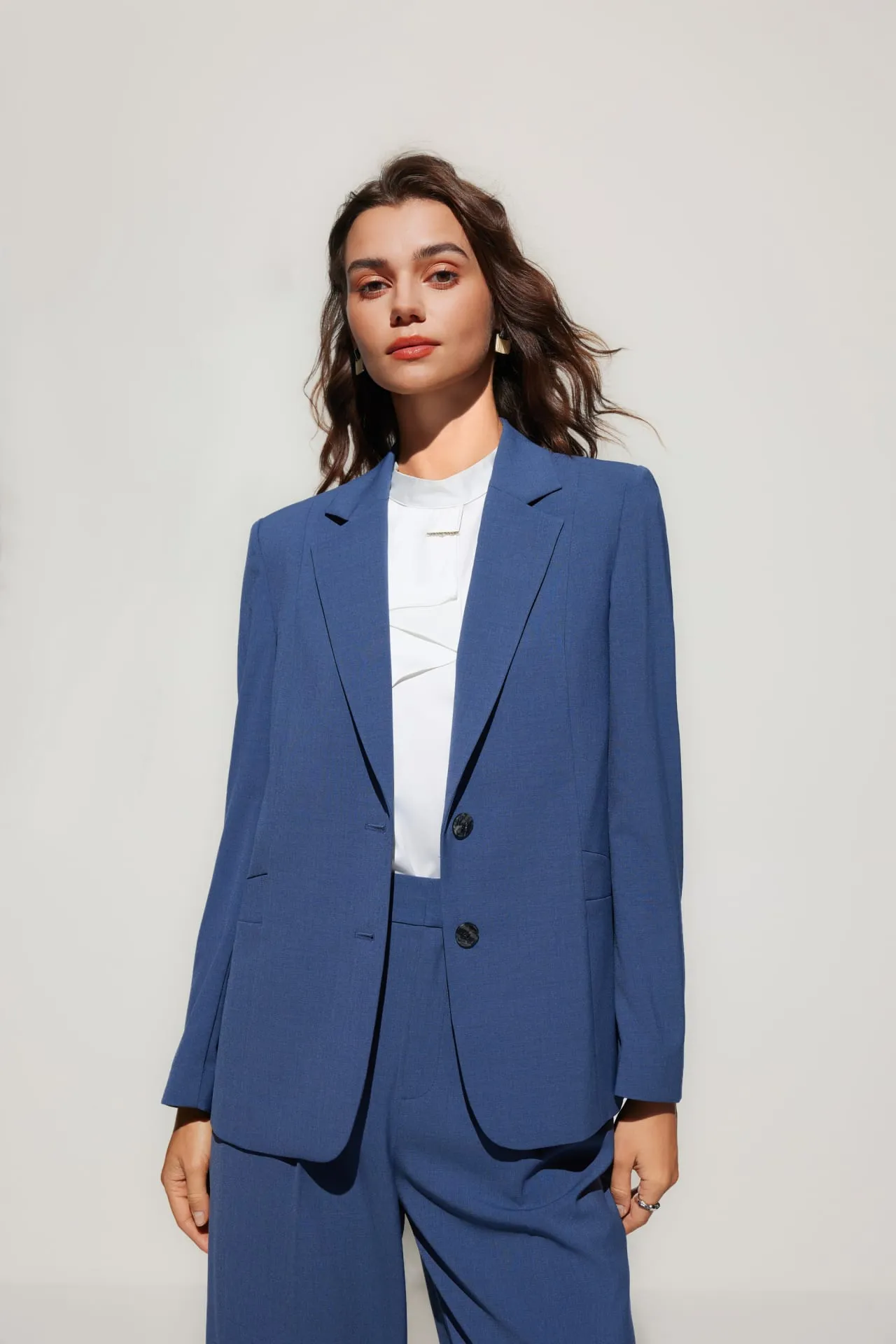 Satin Stand Collar Blouse With Brooch