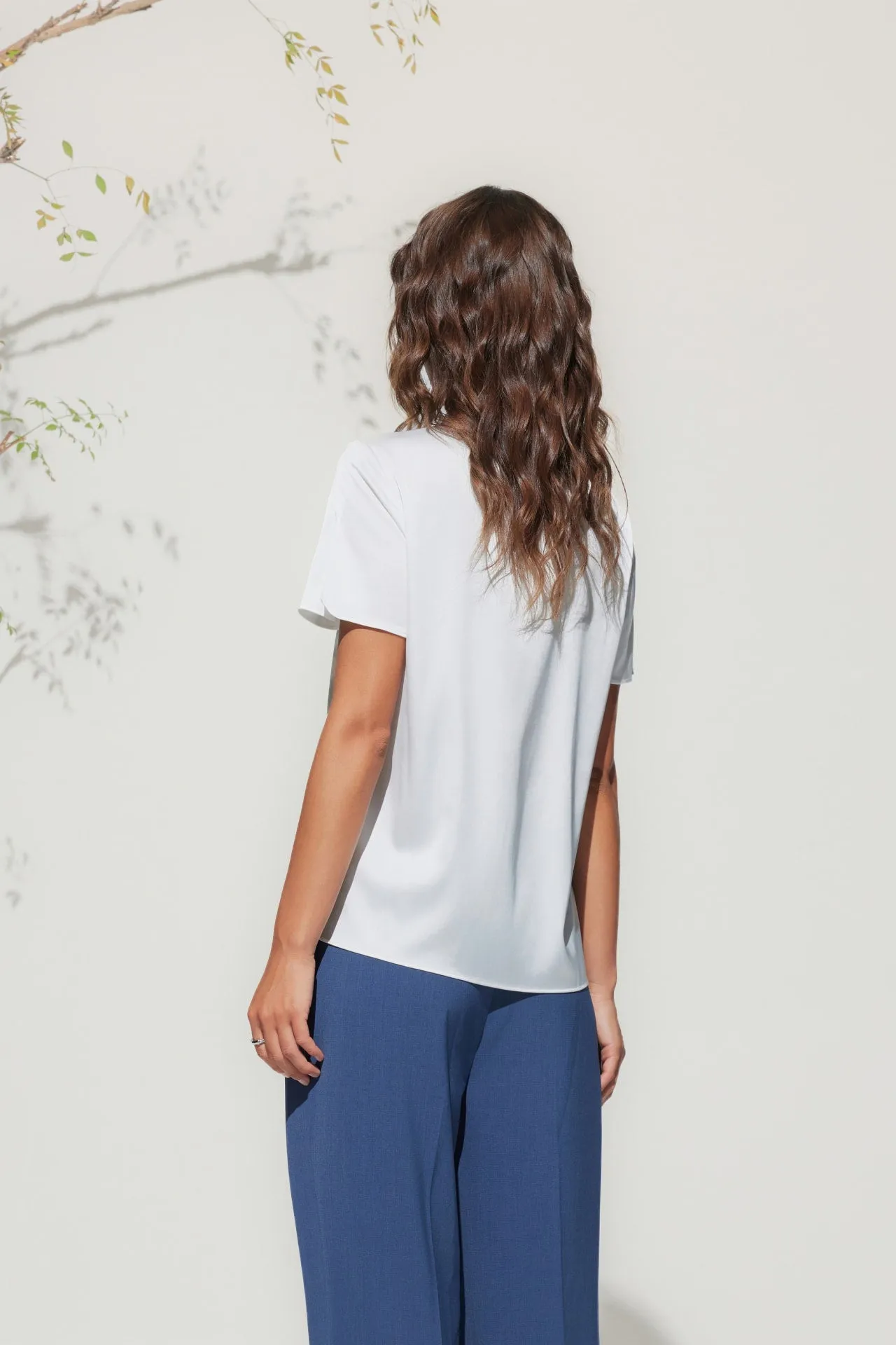 Satin Stand Collar Blouse With Brooch