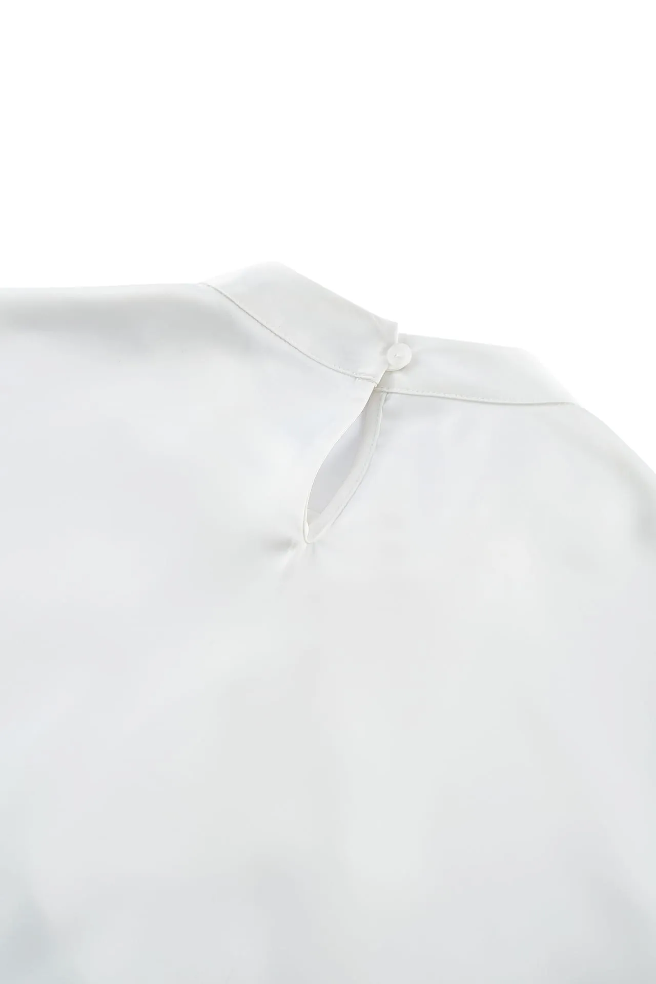 Satin Stand Collar Blouse With Brooch