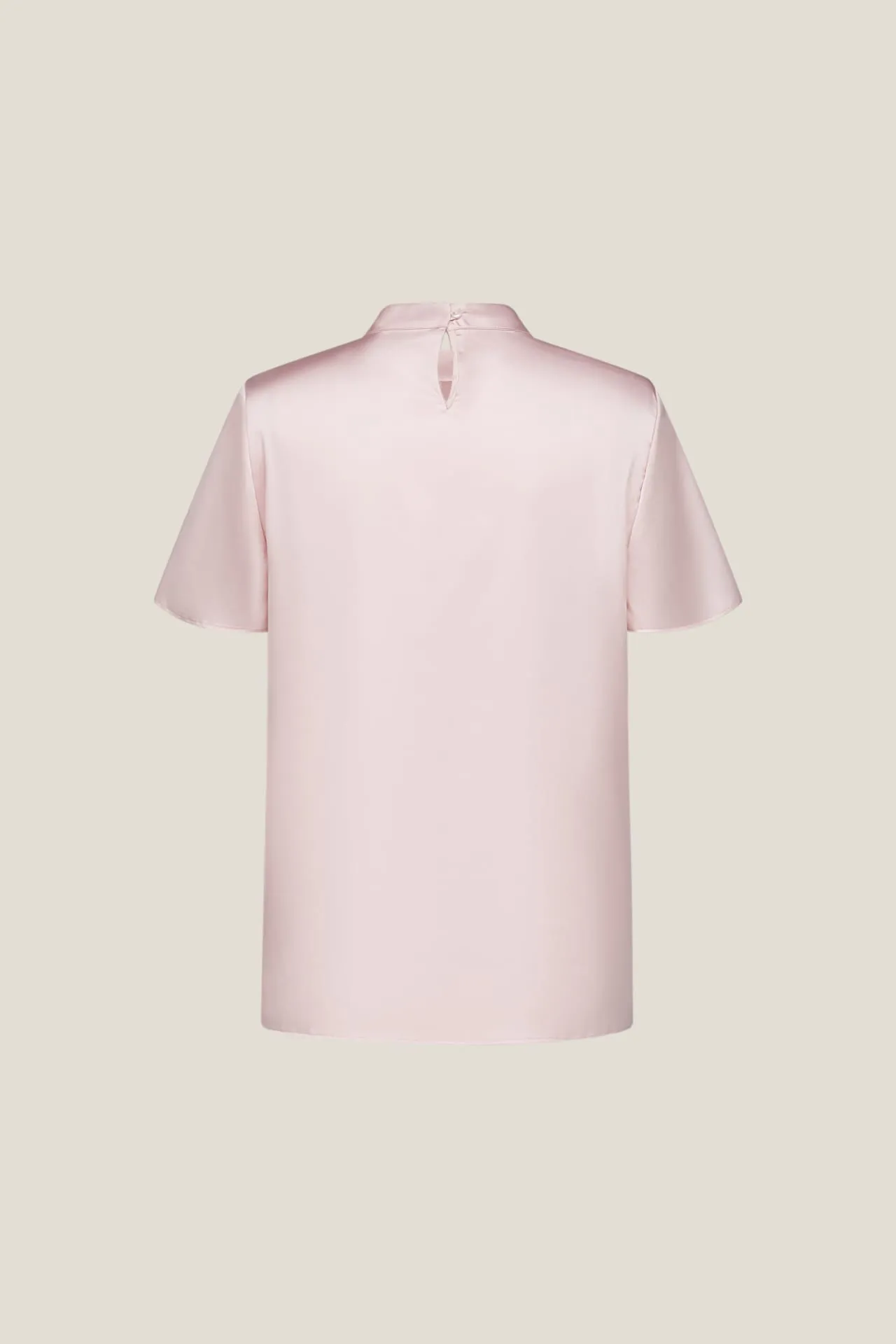 Satin Stand Collar Blouse With Brooch