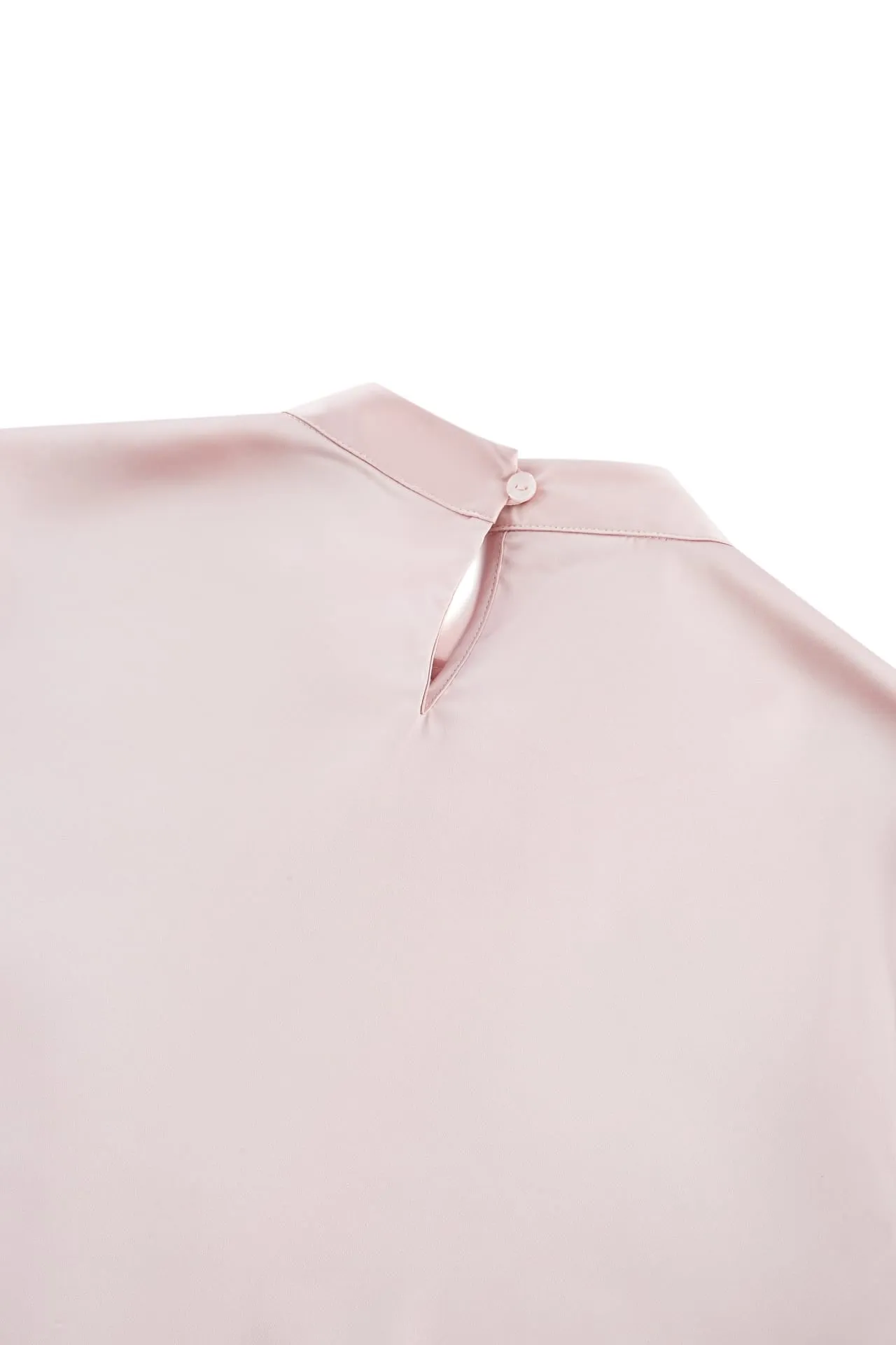 Satin Stand Collar Blouse With Brooch