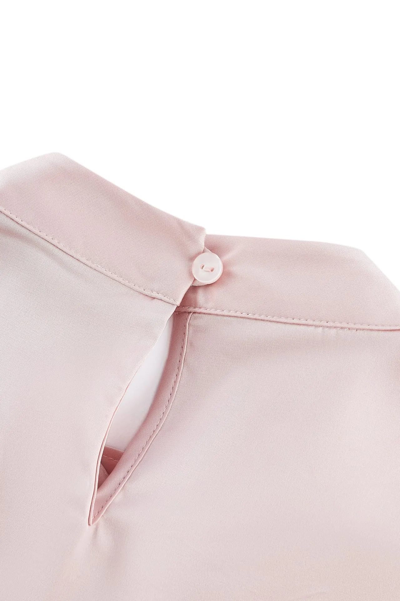 Satin Stand Collar Blouse With Brooch