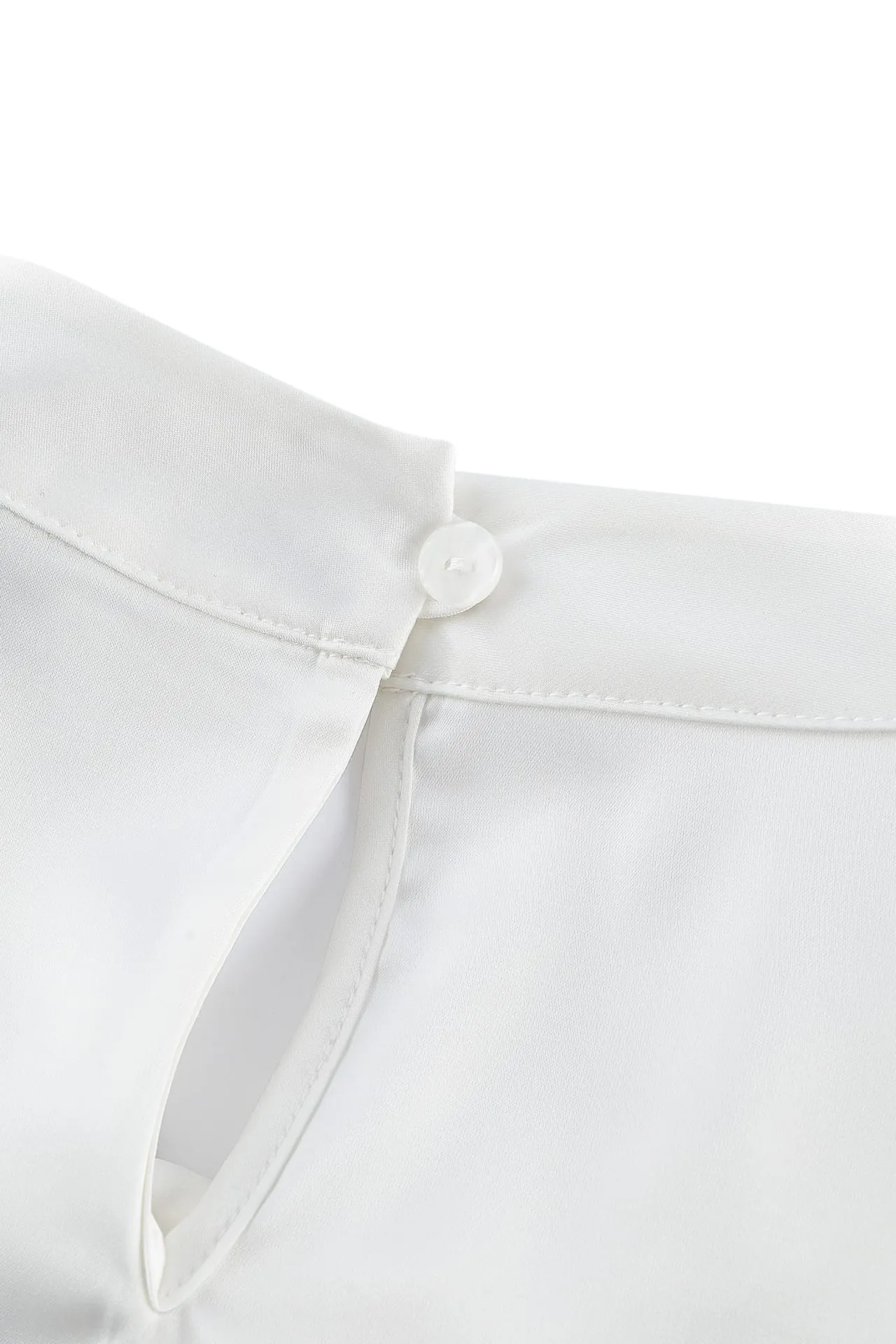 Satin Stand Collar Blouse With Brooch
