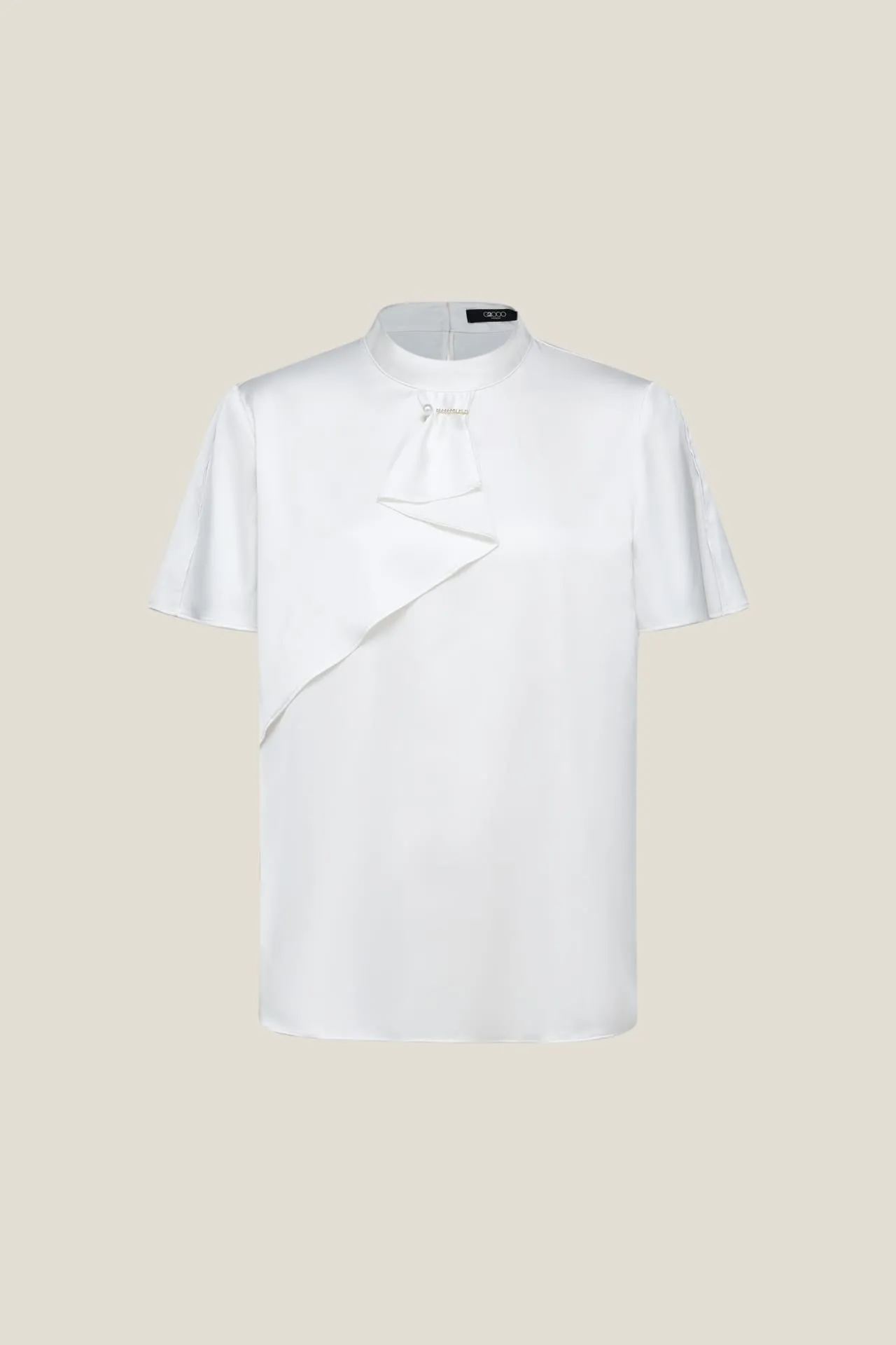 Satin Stand Collar Blouse With Brooch