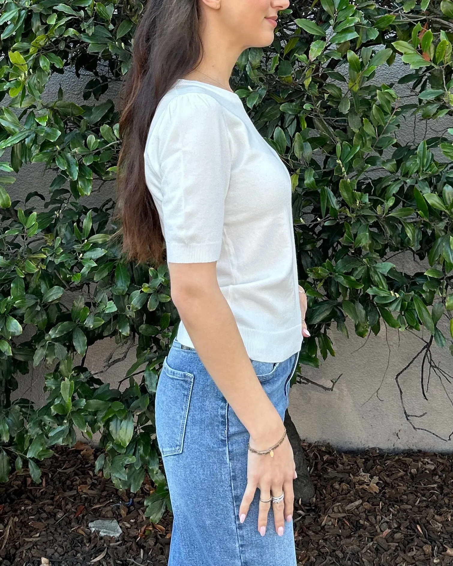 Short Sleeve Sweater Top - Ivory