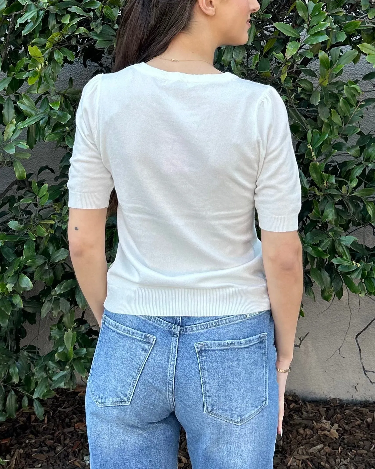 Short Sleeve Sweater Top - Ivory
