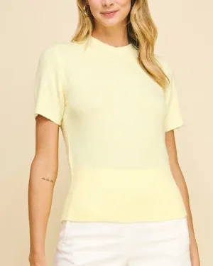 Short Sleeve Sweater Top - Pastel Yellow
