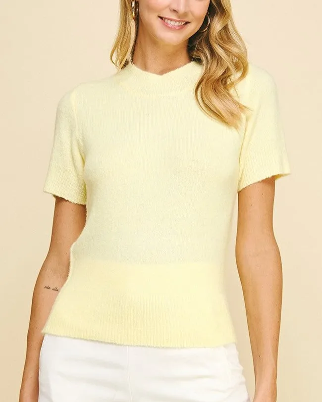 Short Sleeve Sweater Top - Pastel Yellow