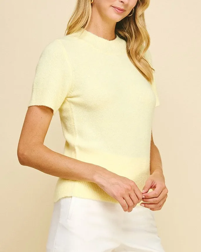 Short Sleeve Sweater Top - Pastel Yellow