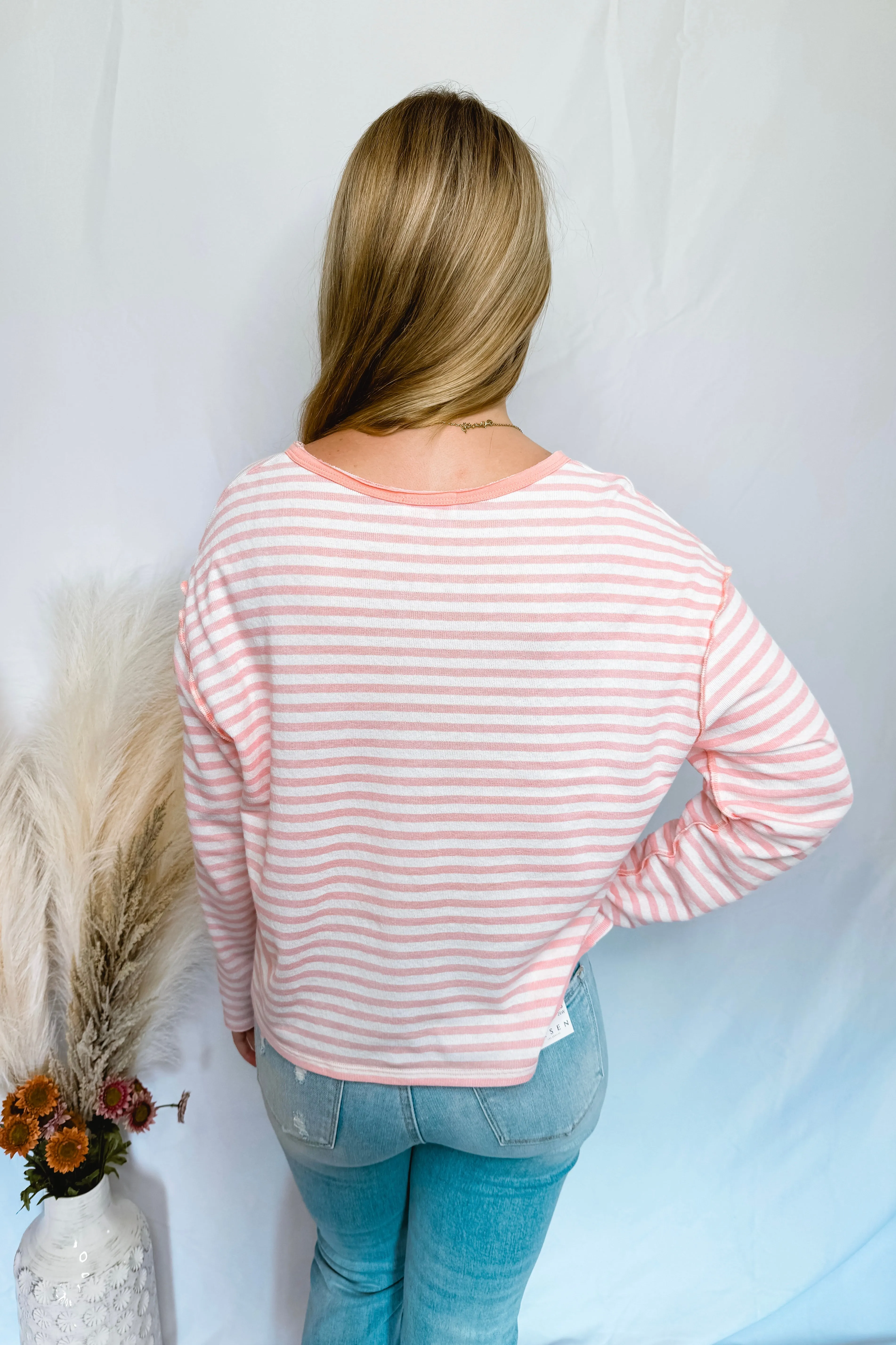 Simple Choice Split Neck Top - Pink