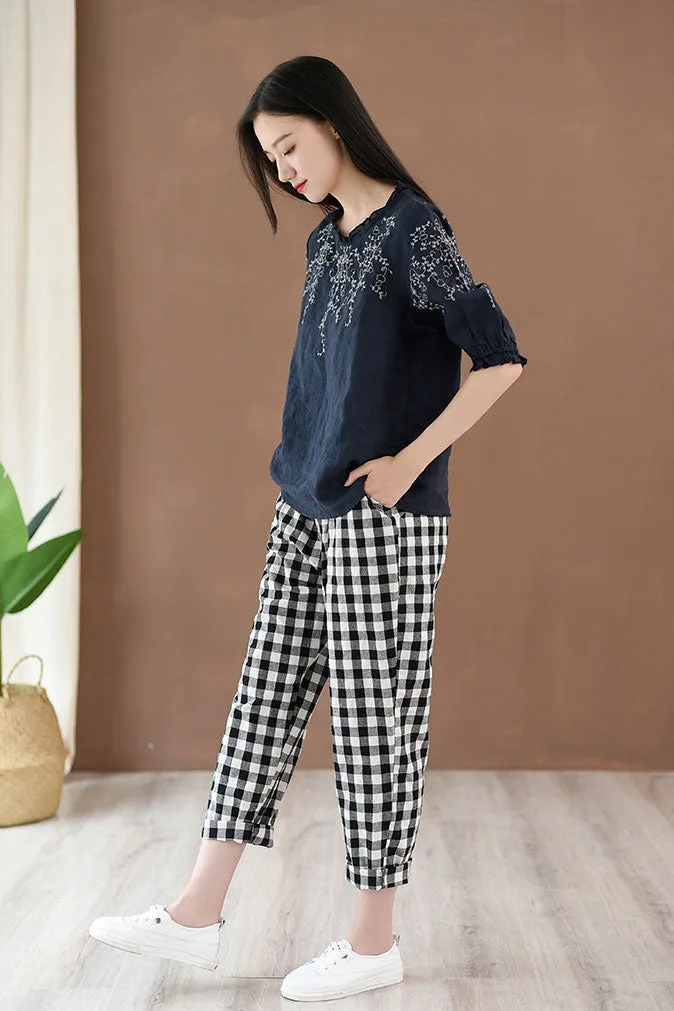 Simple lantern sleeve top for women J009-22