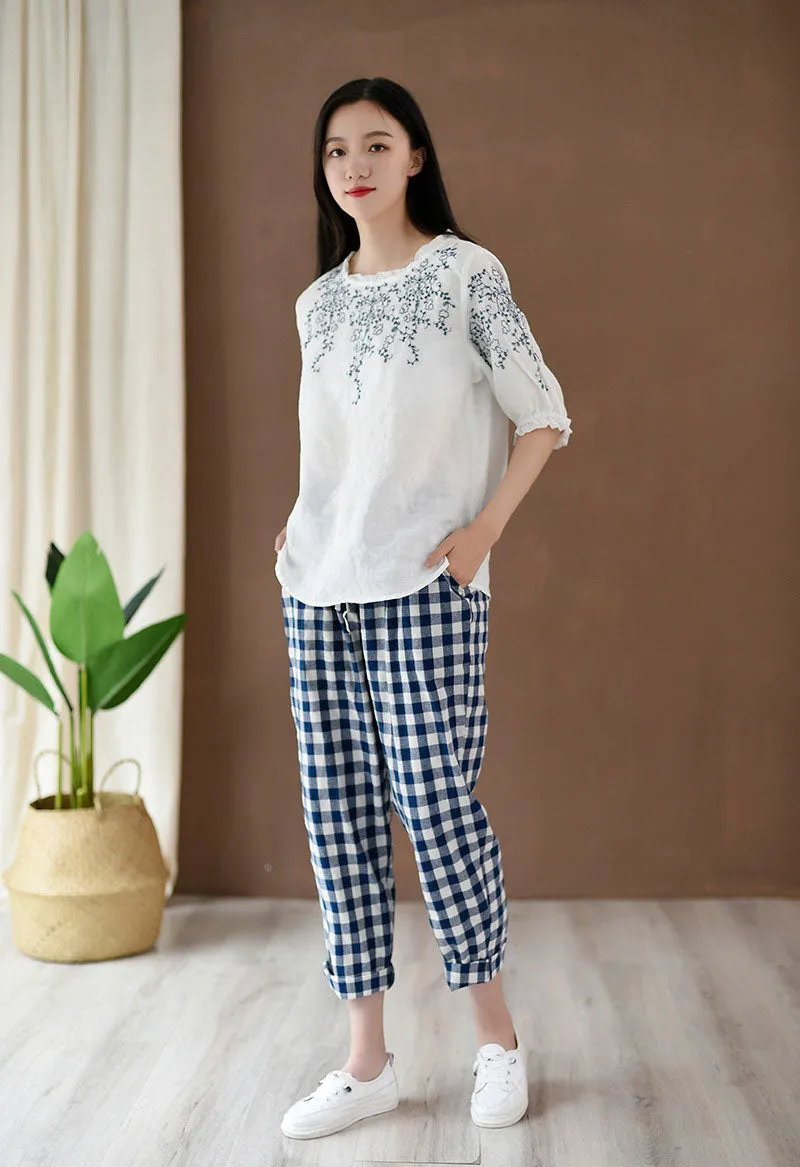 Simple lantern sleeve top for women J009-22