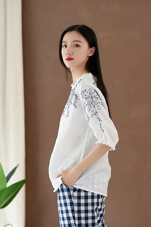 Simple lantern sleeve top for women J009-22