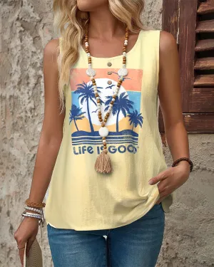 Sleeveless Simple Printed Tank Top
