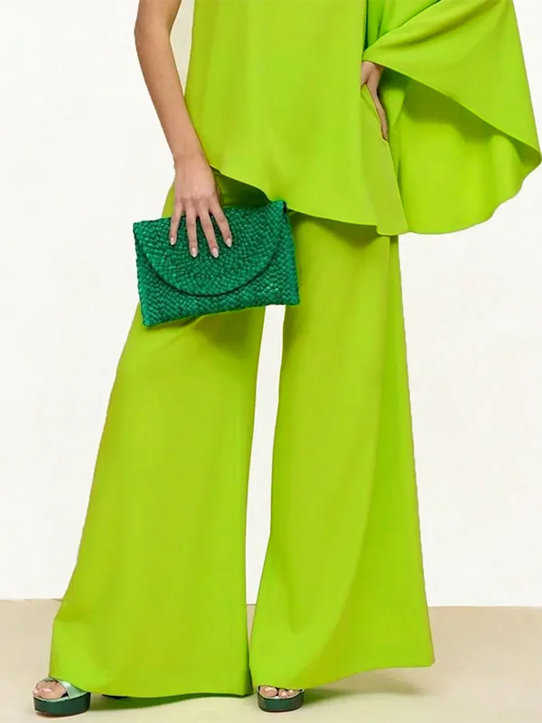 Solid Color Loose Wide Leg One-Shoulder T-Shirts Tops&Pants Bottoms Two Pieces Set